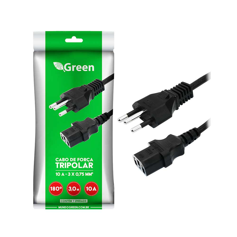 Imagem de CABO DE FORCA TRIPOLAR 10A 3,00 METROS GREEN - 018-1353