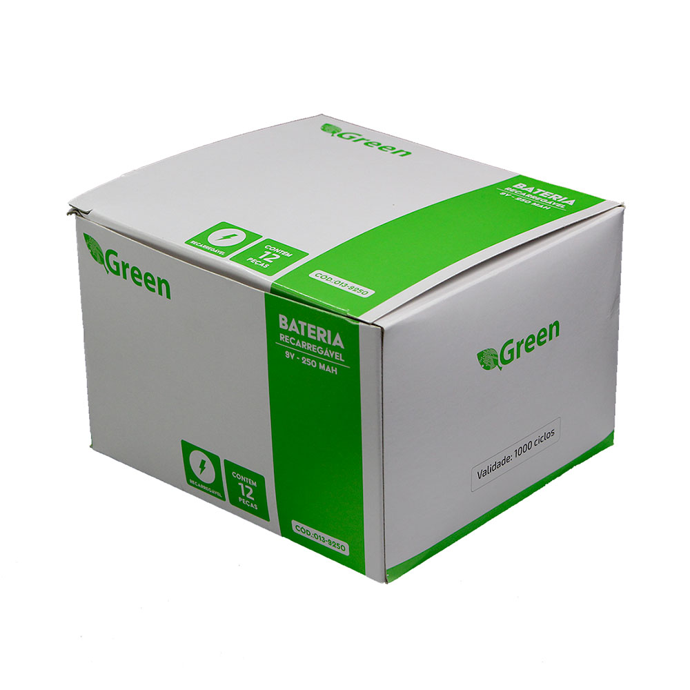 Imagem de BATERIA 9V RECARREGAVEL 250MAH GREEN - 013-9250