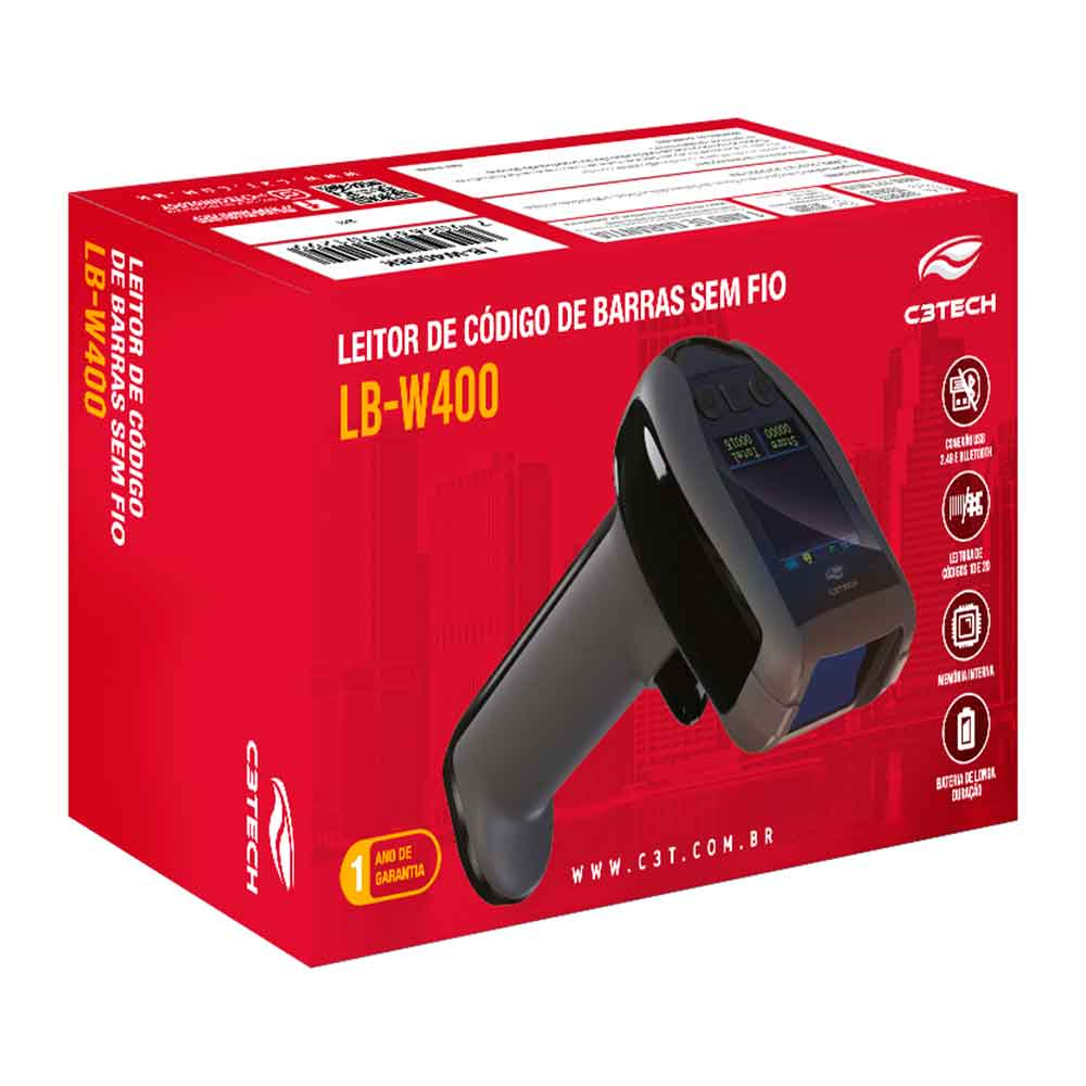Imagem de LEITOR DE CODIGO DE BARRAS SEM FIO C3TECH 1D/2D LB-W400BK PRETO