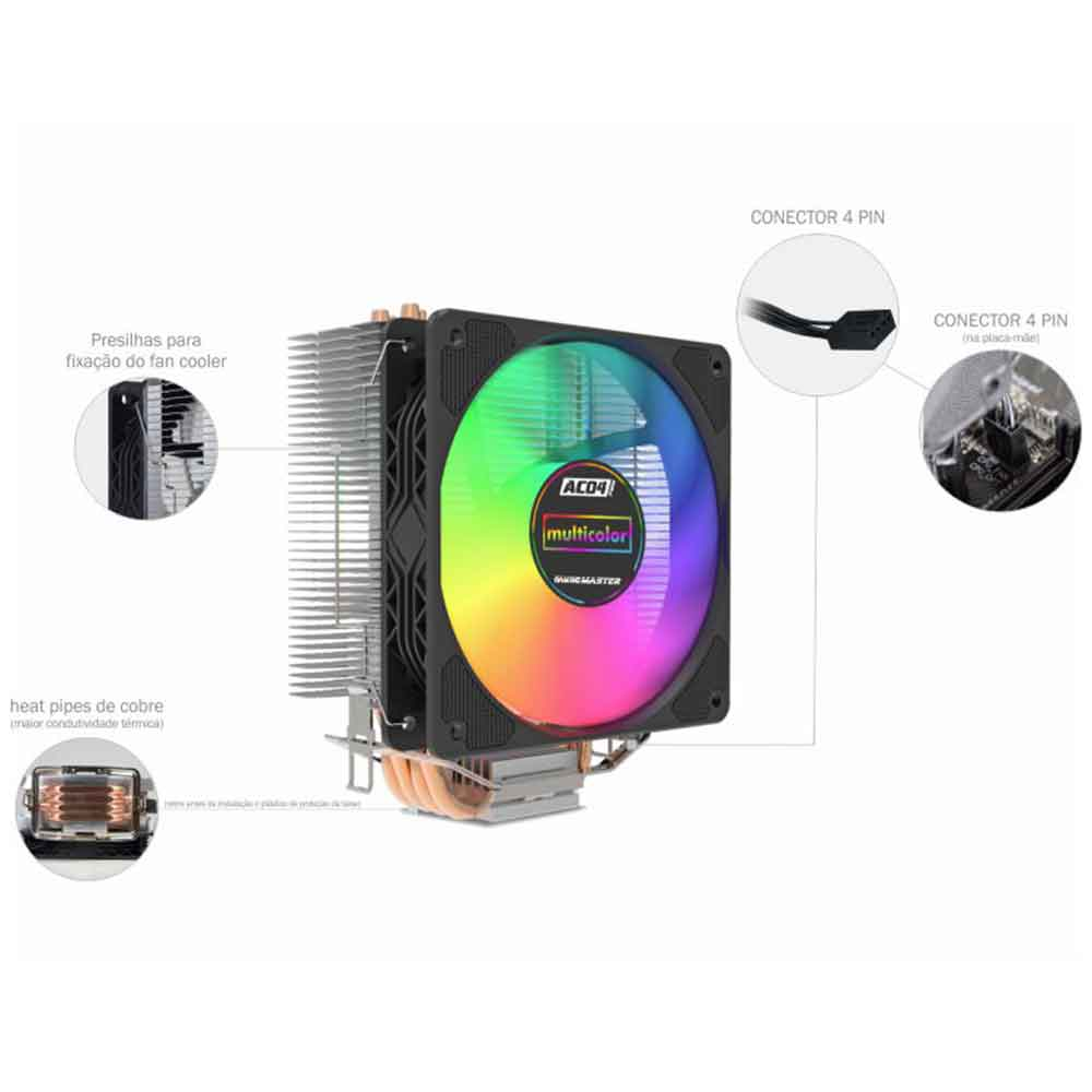 Imagem de COOLER PARA PROCESSADOR K-MEX AC04 120MM INTEL/AMD MULTICOLOR PRETO