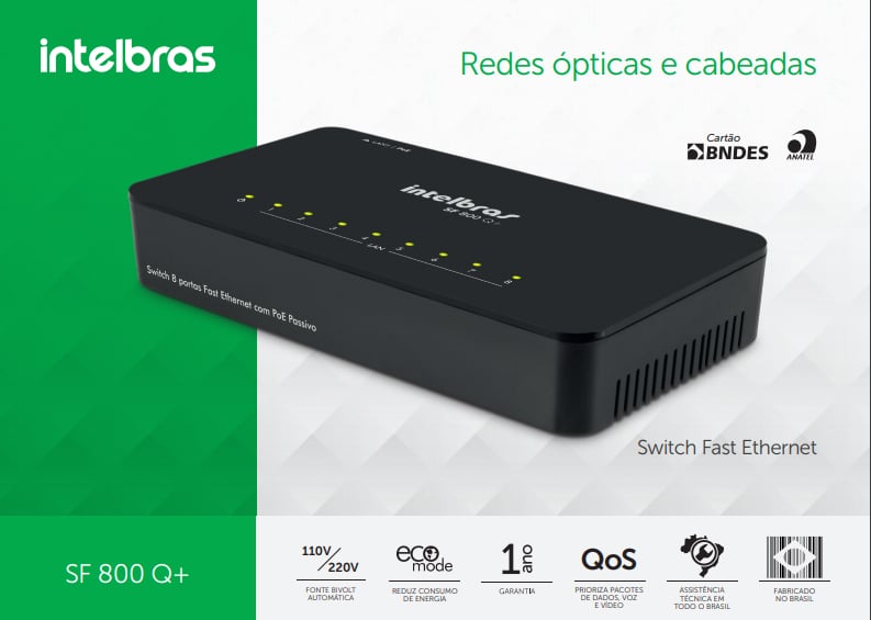 Imagem de SWITCH INTELBRAS 8P FAST SF 800 Q+ 4760020 POE PASSIVO