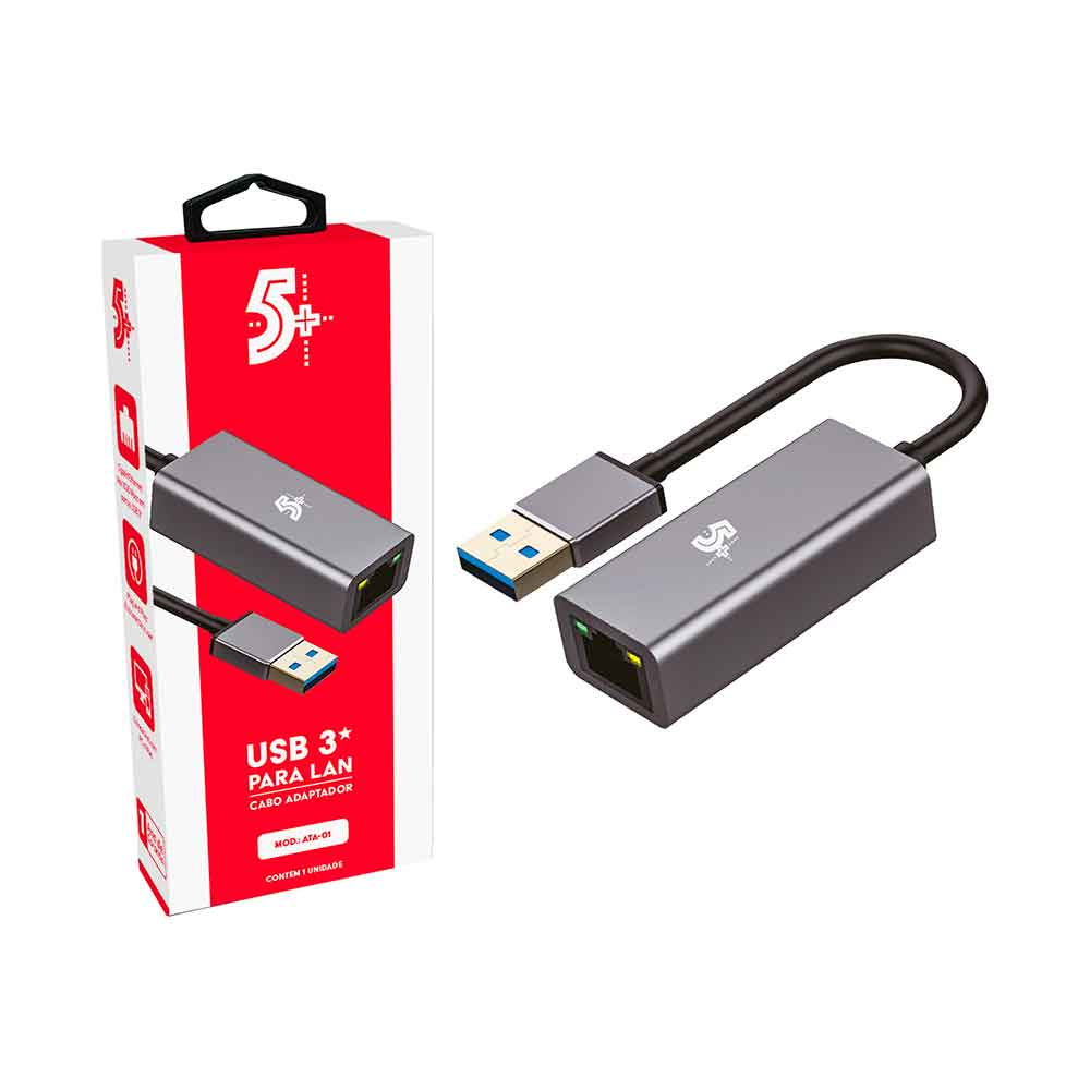 Imagem de CABO ADAPTADOR USB 3.0 PARA LAN 10/100/1000MBPS 5+ - 018-7549