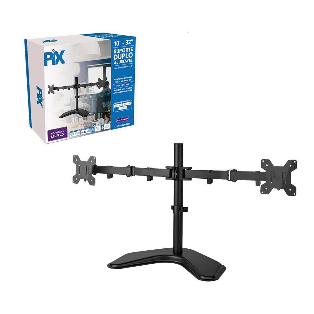 Imagem de SUPORTE MONITOR AJUSTAVEL PARA 2 MONITORES 10" A 32" PIX - 079-0076