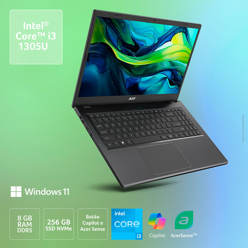 Imagem de NOTEBOOK ACER ASPIRE GO 15 15,3" WUXGA AG15-51P-39MU/ I3-1305U/ 8GB/ 256GB/ WIN 11 HOME