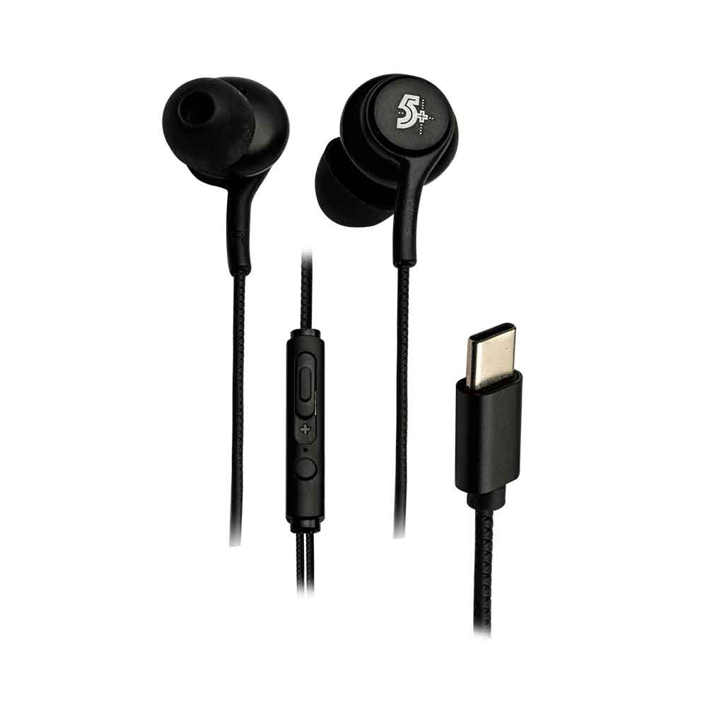 Imagem de FONE DE OUVIDO PRETO TIPO C AURICULAR COM MICROFONE 1,20M 5+ - 043-0040