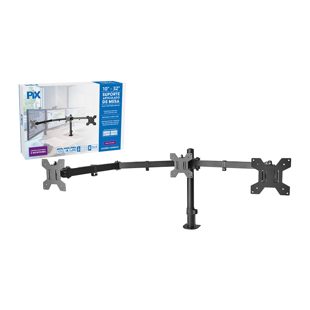 Imagem de SUPORTE MONITOR AJUSTAVEL PARA 3 MONITORES 10" A 32" PIX - 079-0082