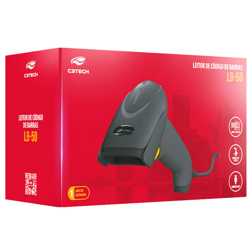 Imagem de LEITOR DE CODIGO DE BARRAS LASER C3TECH LB-50BK C/ PEDESTAL
