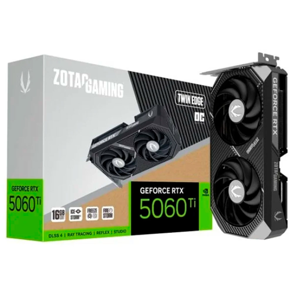 Mostrar detalhes de PLACA DE VIDEO ZOTAC GEFORCE RTX 5060 TI TWIN EDGE OC 16GB GDDR7 128BITS ZT-B50620H-10M Imagem de PLACA DE VIDEO ZOTAC GEFORCE RTX 5060 TI TWIN EDGE OC 16GB GDDR7 128BITS ZT-B50620H-10M