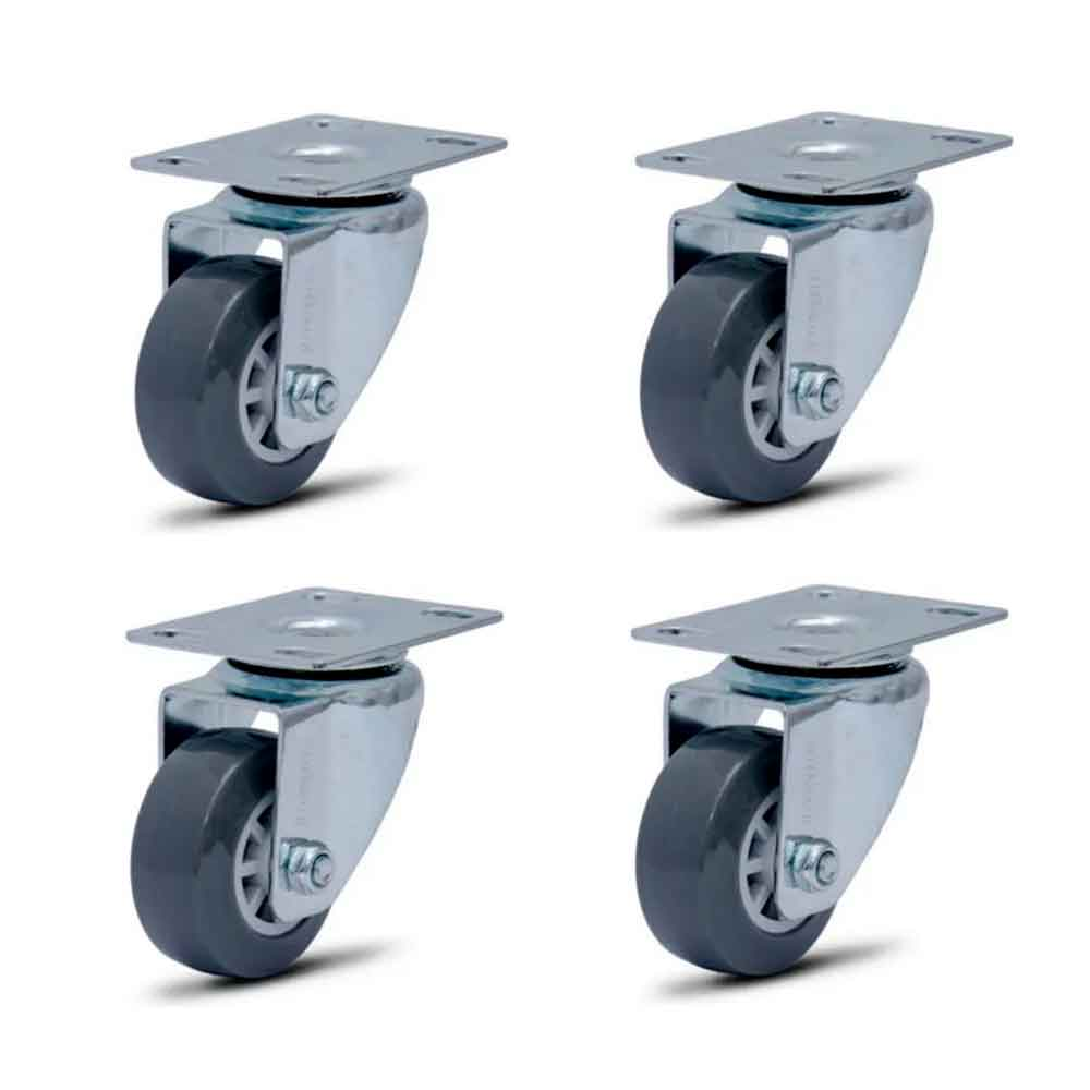 Mostrar detalhes de KIT RODIZIO COM 4 UNIDADES ATE 90 KG SEM TRAVA MAX ELETRON Imagem de KIT RODIZIO COM 4 UNIDADES ATE 90 KG SEM TRAVA MAX ELETRON