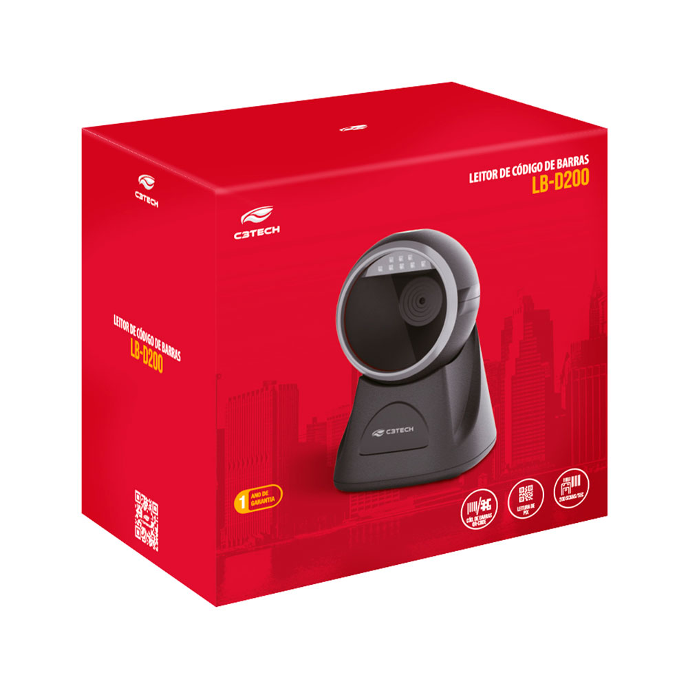 Imagem de LEITOR DE CODIGO DE BARRAS C3TECH FIXO 1D/2D USB LB-D200BK