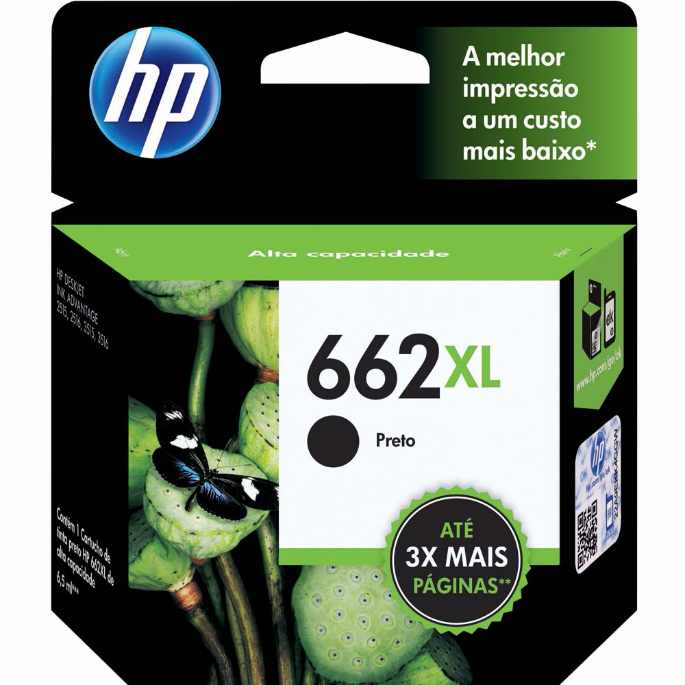 Mostrar detalhes de CARTUCHO HP CZ105AB N 662XL PRETO Imagem de CARTUCHO HP CZ105AB N 662XL PRETO