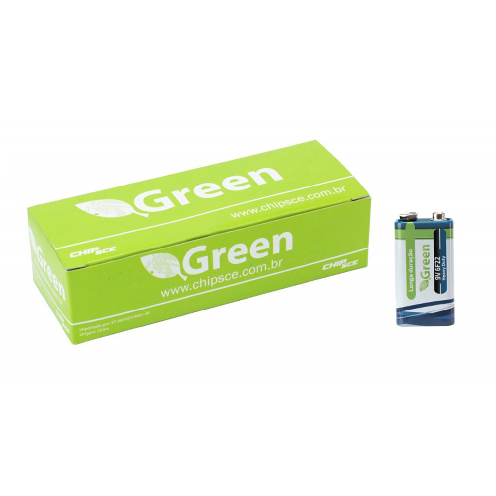 Mostrar detalhes de BATERIA 9V 6F22 HEAVY DUTY CX 10UN GREEN - 013-9191 Imagem de BATERIA 9V 6F22 HEAVY DUTY CX 10UN GREEN - 013-9191
