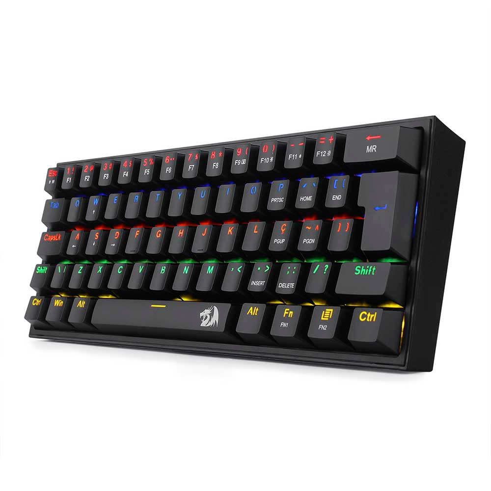 Imagem de TECLADO MECANICO REDRAGON FIZZ RAINBOW PRETO SWITCH AZUL -  K617-R-B