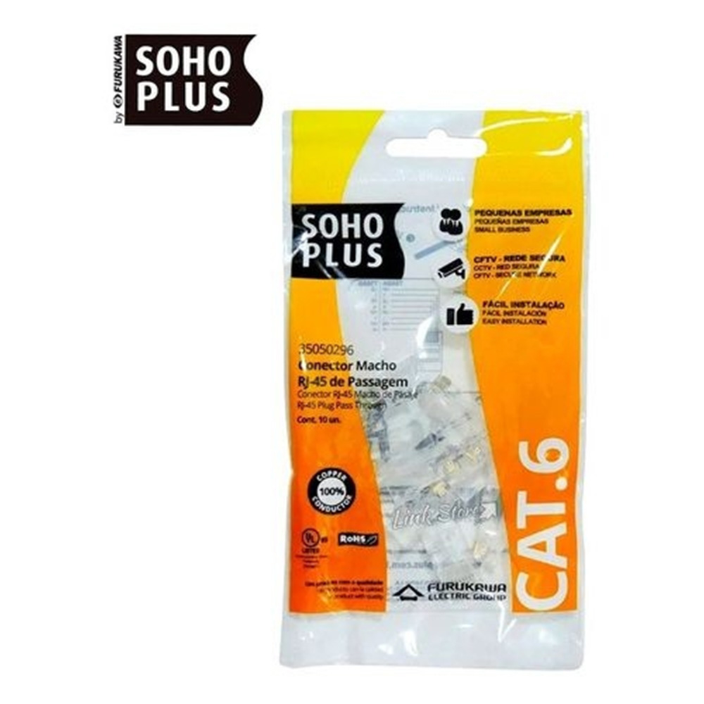 Mostrar detalhes de CONECTOR MACHO RJ45 DE PASSAGEM FURUKAWA SOHOPLUS CAT6 PARA CABO SOLIDO E FLEXIVEL PCT 10 UNI Imagem de CONECTOR MACHO RJ45 DE PASSAGEM FURUKAWA SOHOPLUS CAT6 PARA CABO SOLIDO E FLEXIVEL PCT 10 UNI