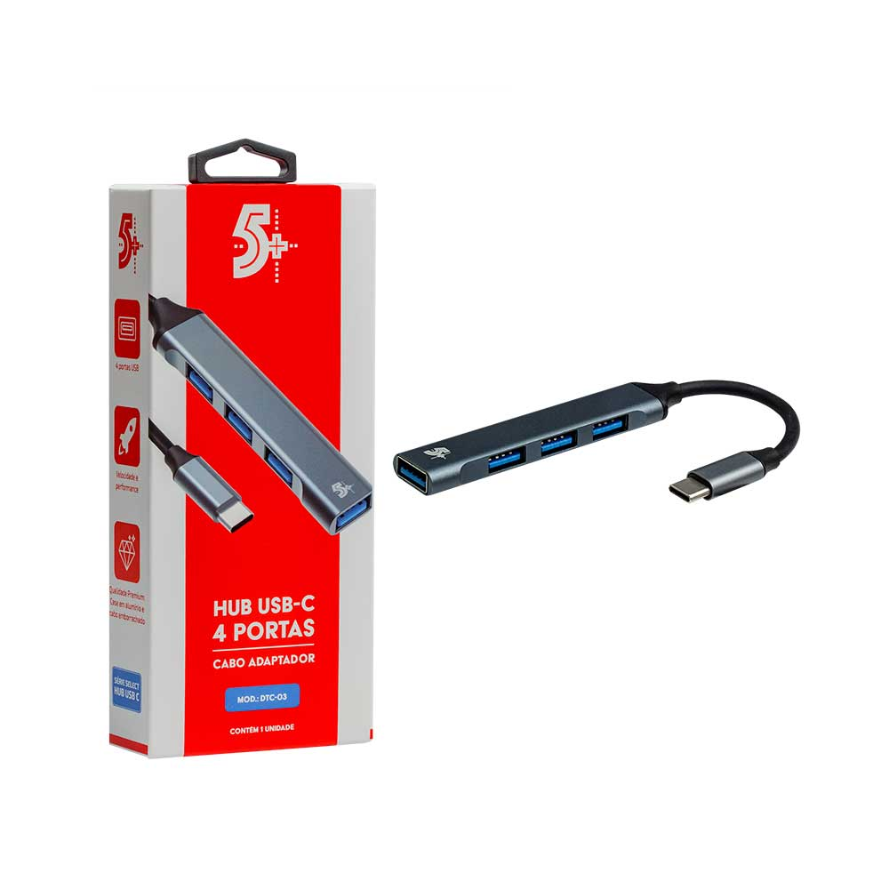 Mostrar detalhes de HUB USB-C 4 PORTAS 5+ - 018-7457 Imagem de HUB USB-C 4 PORTAS 5+ - 018-7457
