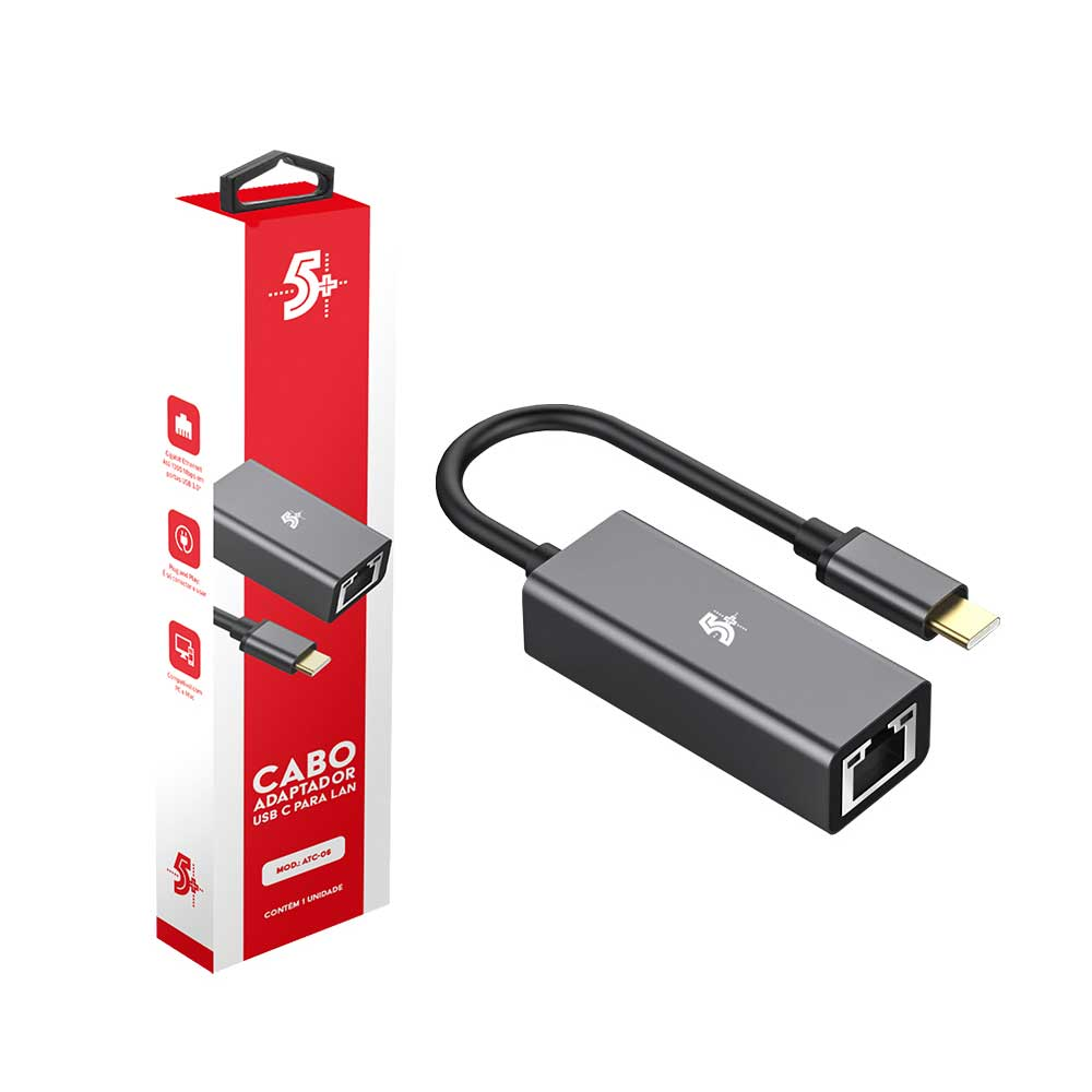 Imagem de CABO ADAPTADOR USB C PARA LAN 10/100/1000MBPS 5+ - 018-7550