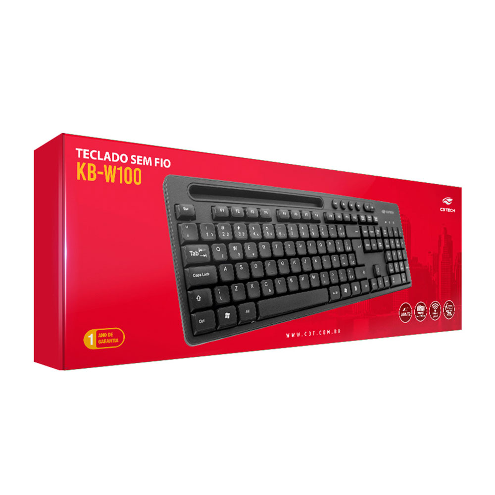 Imagem de TECLADO C3TECH SEM FIO RC/NANO KB-W100BK PADRAO ABNT2