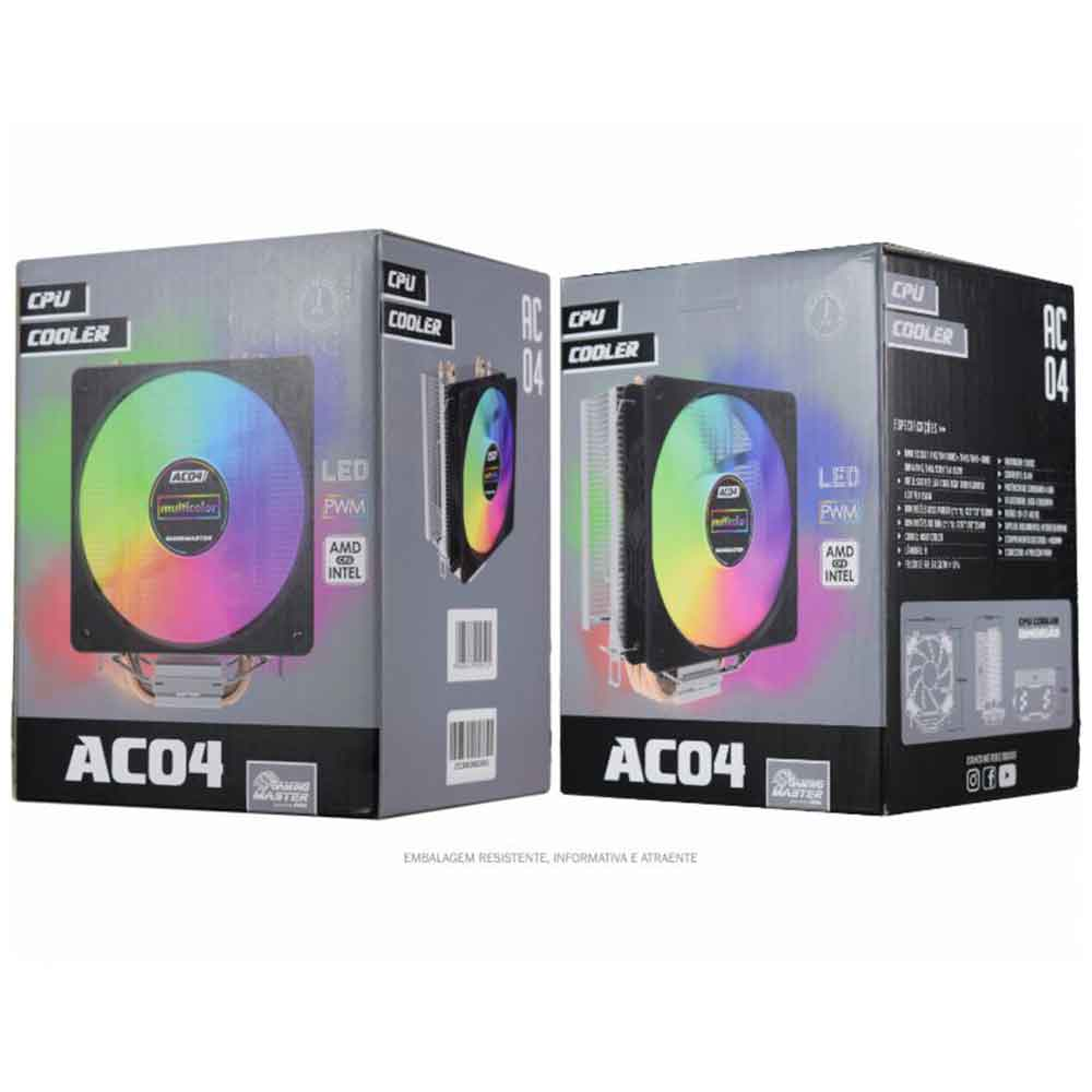 Imagem de COOLER PARA PROCESSADOR K-MEX AC04 120MM INTEL/AMD MULTICOLOR PRETO