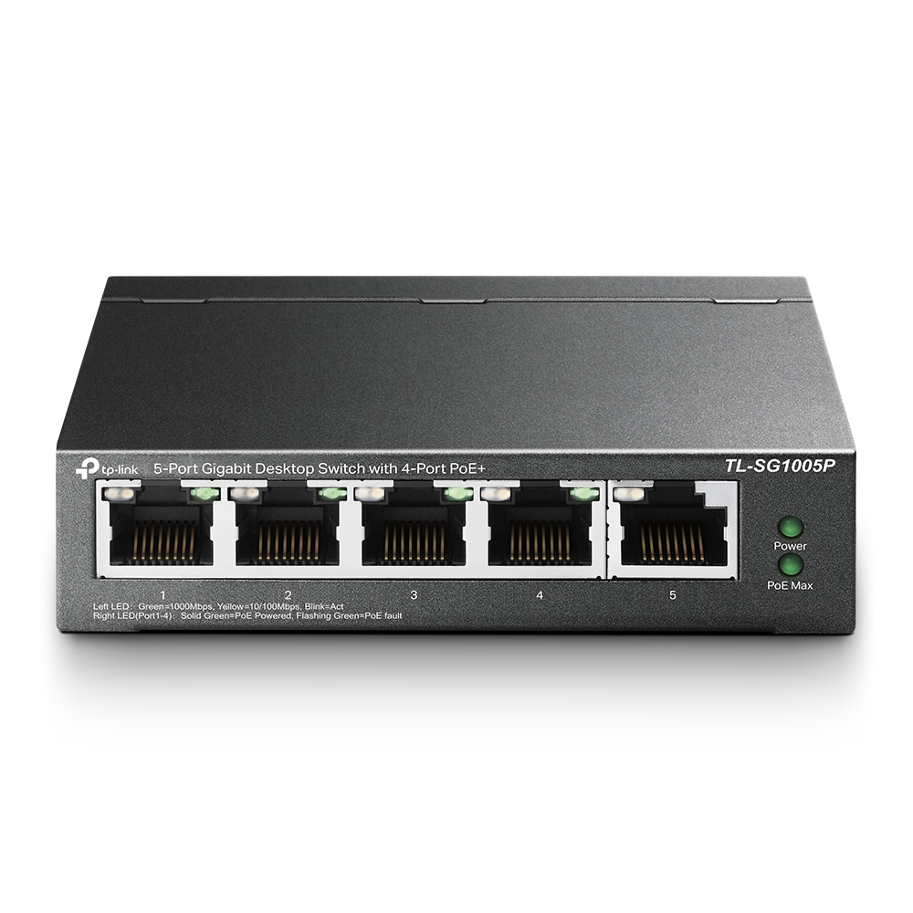 Mostrar detalhes de SWITCH DE MESA GIGABIT 5 PORTAS TP-LINK 4 PORTAS POE+ TL-SG1005P Imagem de SWITCH DE MESA GIGABIT 5 PORTAS TP-LINK 4 PORTAS POE+ TL-SG1005P