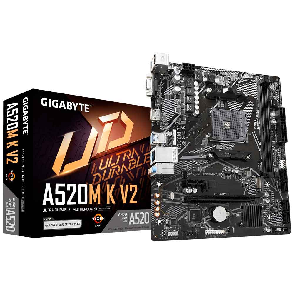 Mostrar detalhes de PLACA MAE (AMD) GIGABYTE A520M K V2 1.1 DDR4 AM4 Imagem de PLACA MAE (AMD) GIGABYTE A520M K V2 1.1 DDR4 AM4