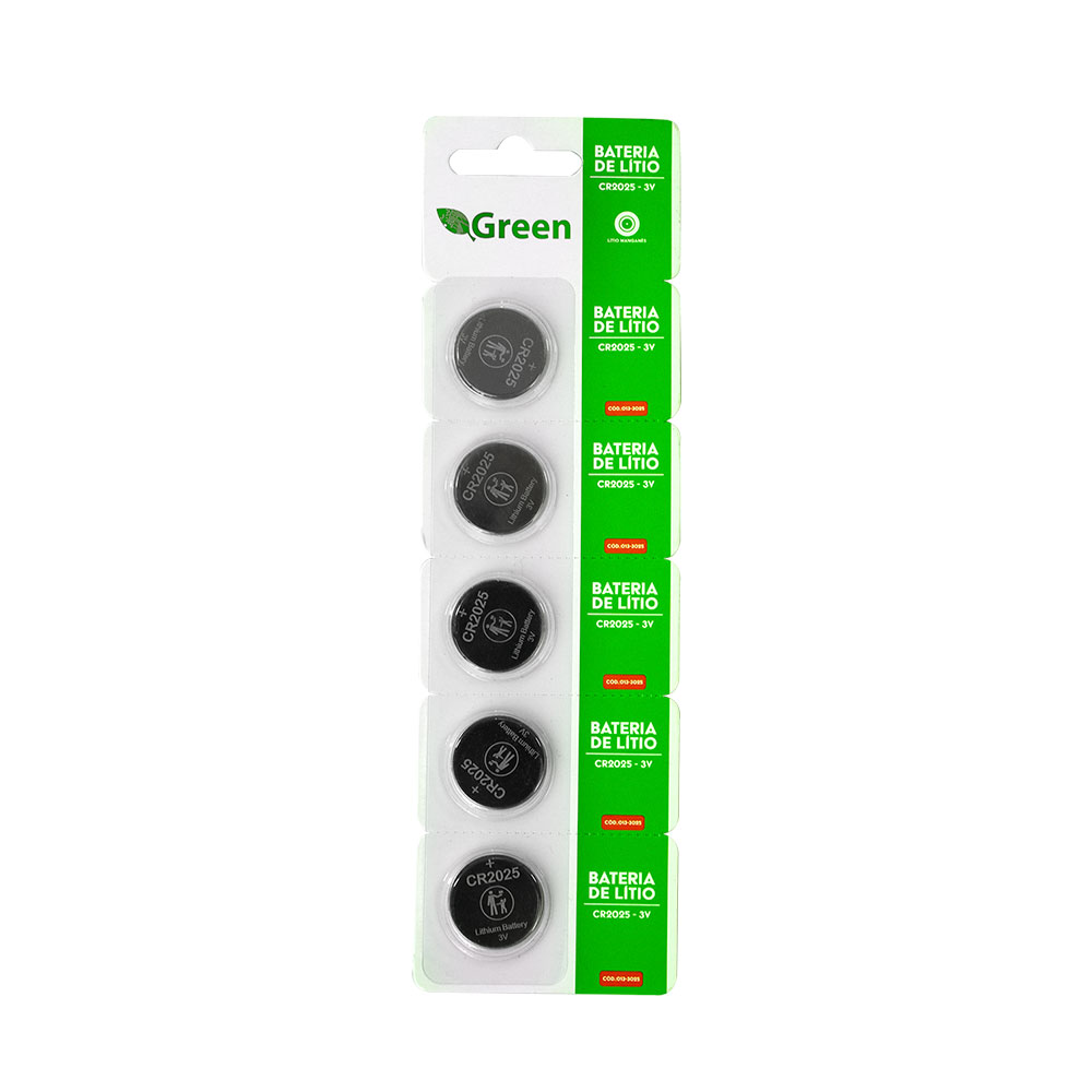 Mostrar detalhes de BATERIA CR2025 3V LITIO MANGANES 5 UN GREEN - 013-3025 Imagem de BATERIA CR2025 3V LITIO MANGANES 5 UN GREEN - 013-3025