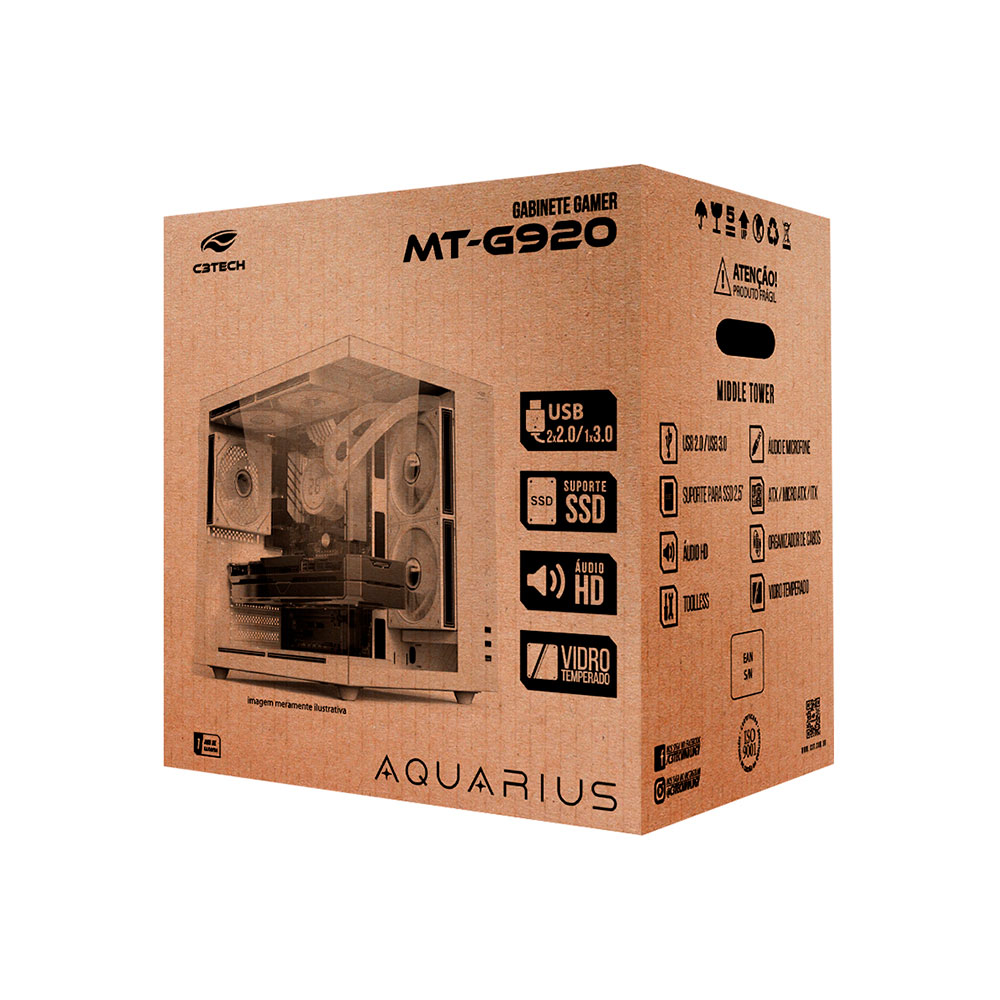 Imagem de GABINETE GAMER C3TECH AQUARIUS MT-G920WH SEM FONTE BRANCO