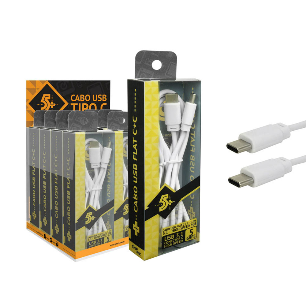 Imagem de CABO TIPO C 5GB 1.20M BRANCO 5+ - 018-0051