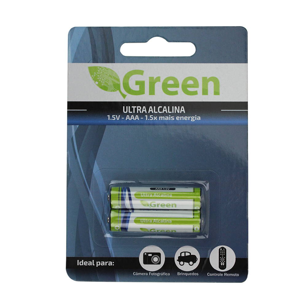 Mostrar detalhes de PILHA ALCALINA ULTRA AAA LR03 BLISTER C/ 2 PECAS GREEN - 022-7000 Imagem de PILHA ALCALINA ULTRA AAA LR03 BLISTER C/ 2 PECAS GREEN - 022-7000