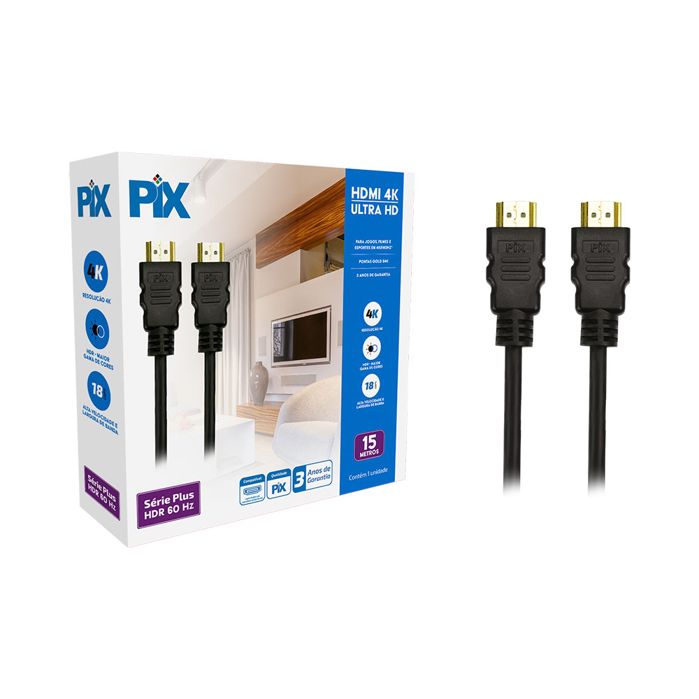 Mostrar detalhes de CABO HDMI 2.0 - 4K HDR 19P 15M PIX - 018-1520 Imagem de CABO HDMI 2.0 - 4K HDR 19P 15M PIX - 018-1520