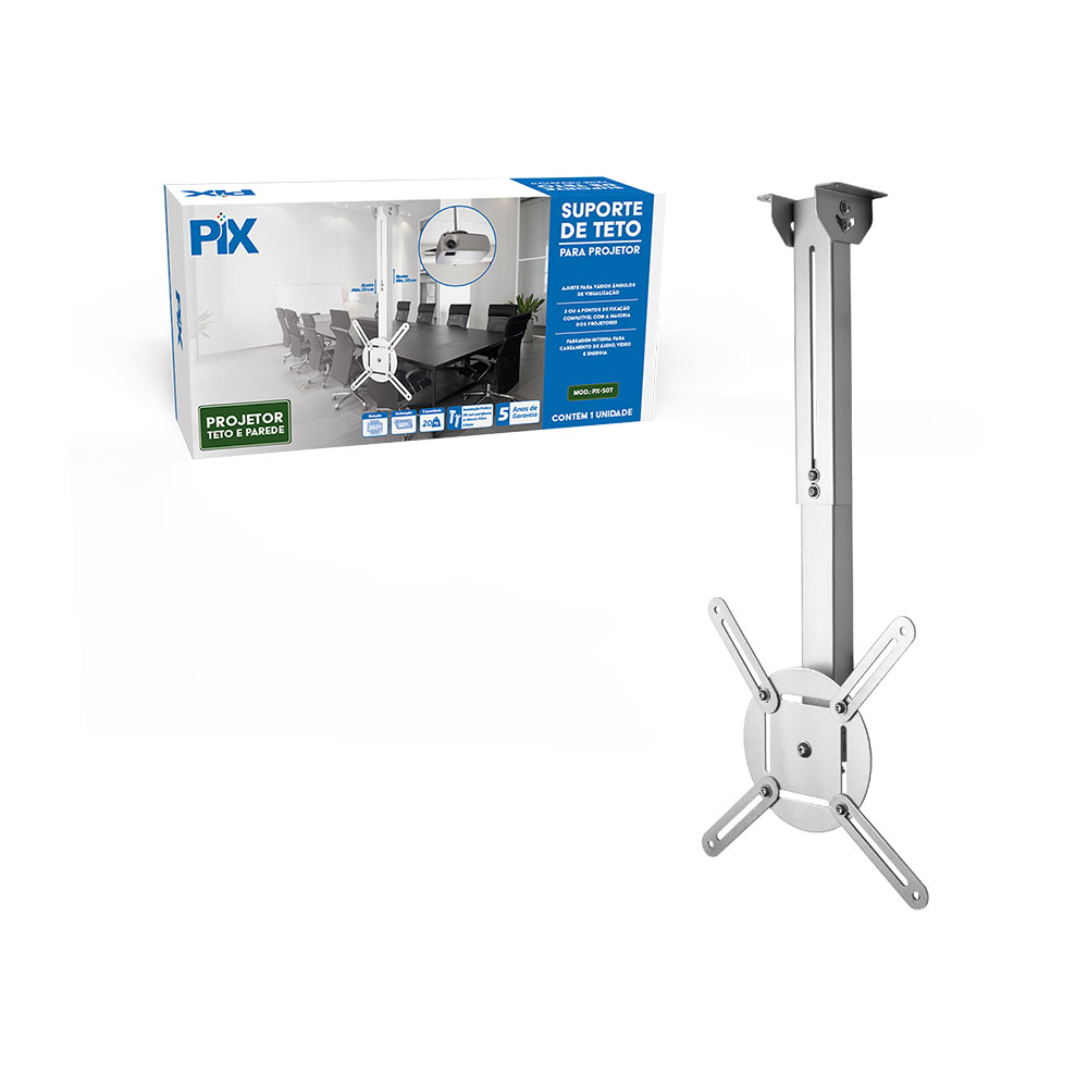 Imagem de SUPORTE PROJETOR DE TETO PIX BRANCO 50CM COMPRIMENTO - 079-0103