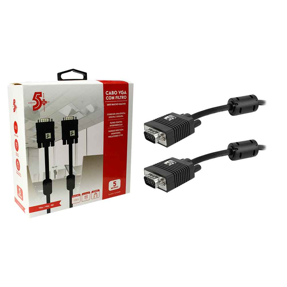 Mostrar detalhes de CABO VGA MACHO + VGA MACHO COM FILTRO PRETO 5M 5+ - 018-9574 Imagem de CABO VGA MACHO + VGA MACHO COM FILTRO PRETO 5M 5+ - 018-9574