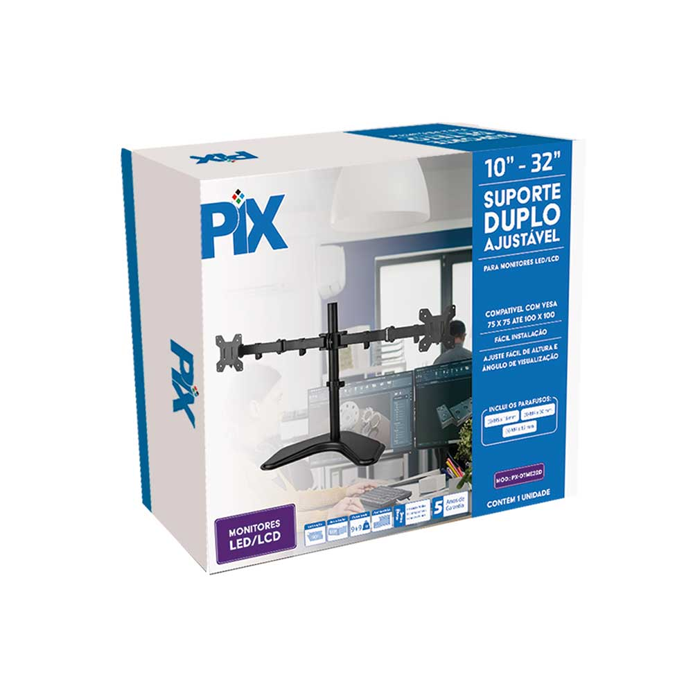 Imagem de SUPORTE MONITOR AJUSTAVEL PARA 2 MONITORES 10" A 32" PIX - 079-0076