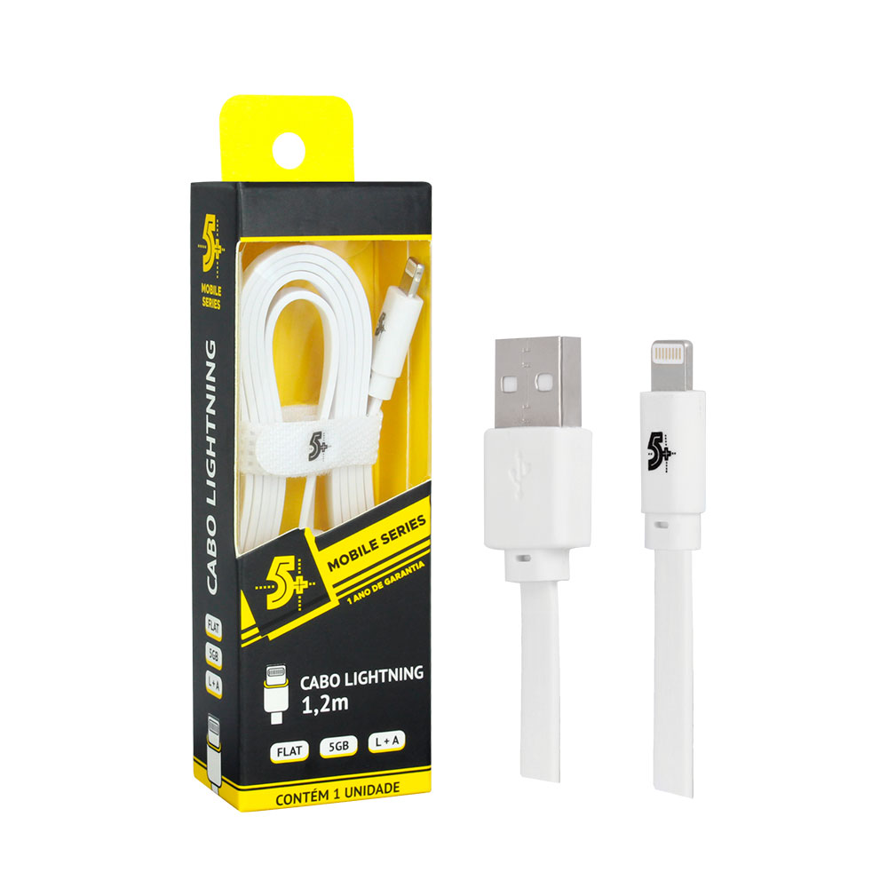 Mostrar detalhes de CABO LIGHTNING PARA USB A 5GB FLAT 1.20M BRANCO 5+ - 018-0031 Imagem de CABO LIGHTNING PARA USB A 5GB FLAT 1.20M BRANCO 5+ - 018-0031