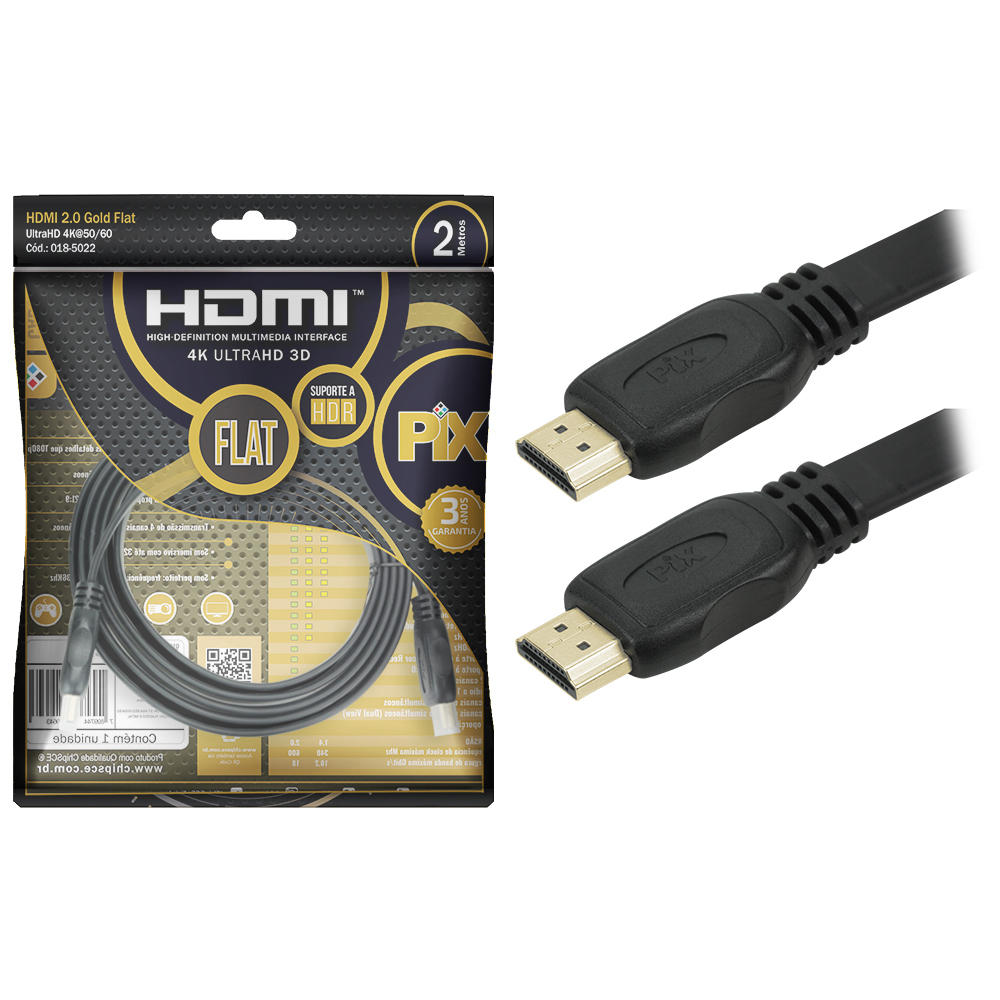 Mostrar detalhes de CABO HDMI FLAT 2.0 19 PINOS 4K 2 METROS PIX - 018-5022 Imagem de CABO HDMI FLAT 2.0 19 PINOS 4K 2 METROS PIX - 018-5022