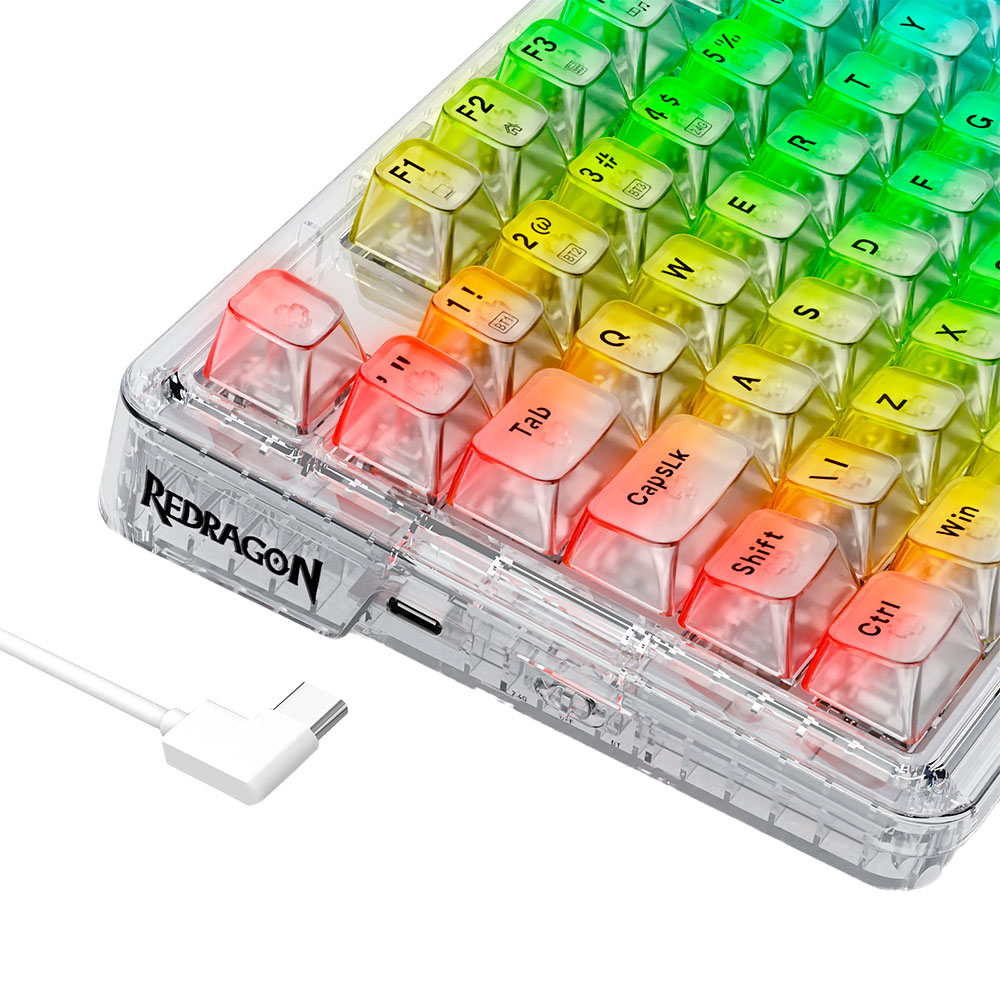 Imagem de TECLADO REDRAGON MECANICO GAMER ELF PRO RGB CRYSTAL CLEAR TRANSPARENTE K649CT-RGB-PRO PT