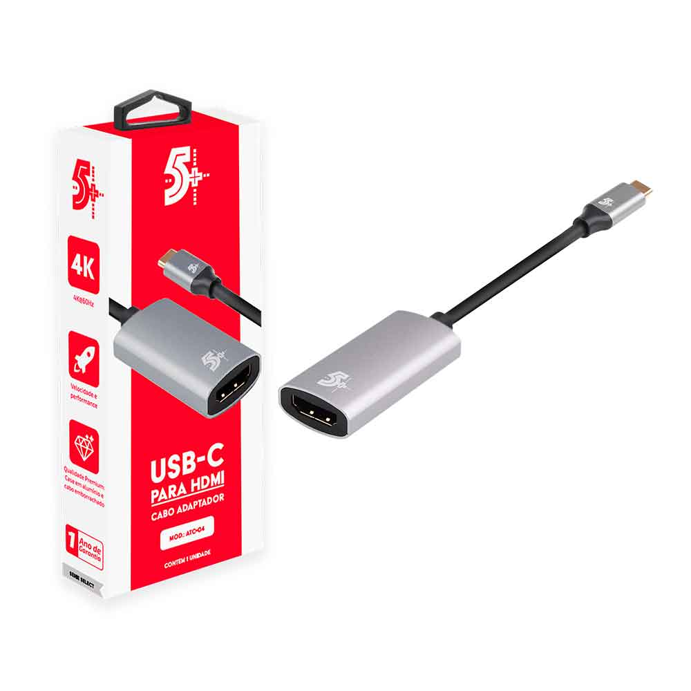 Imagem de CABO ADAPTADOR USB C PARA HDMI 4K 60HZ FEMEA 5+ - 018-7455