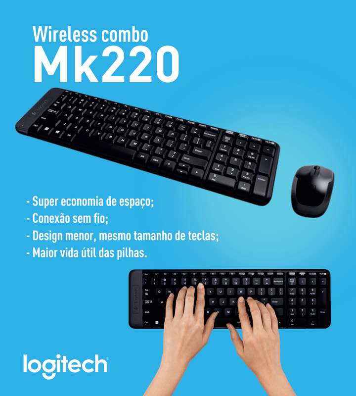 Imagem de KIT MOUSE E TECLADO LOGITECH MK220 SEM FIO PTO