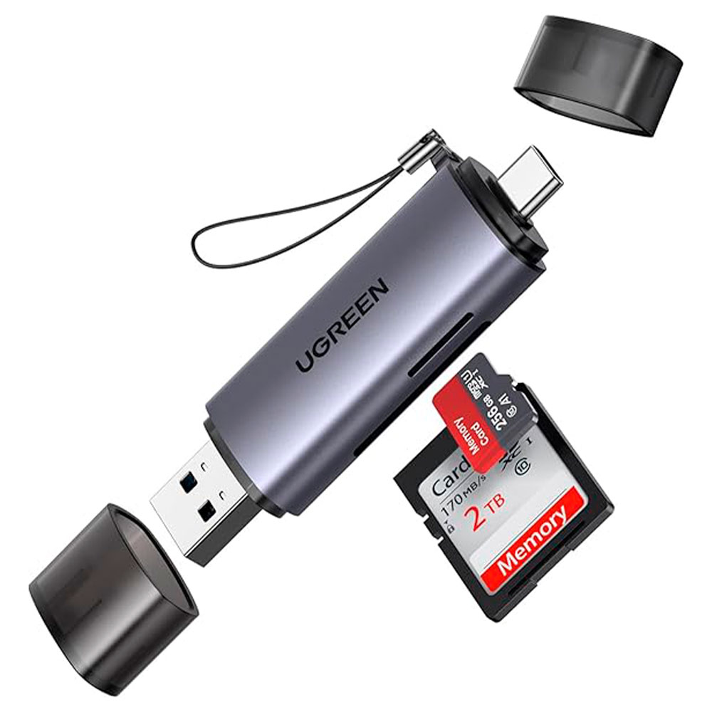 Imagem de LEITOR DE CARTAO SD UGREEN 2 EM 1 COM USB-C 3.0 5GBPS E USB-A CINZA - CM185
