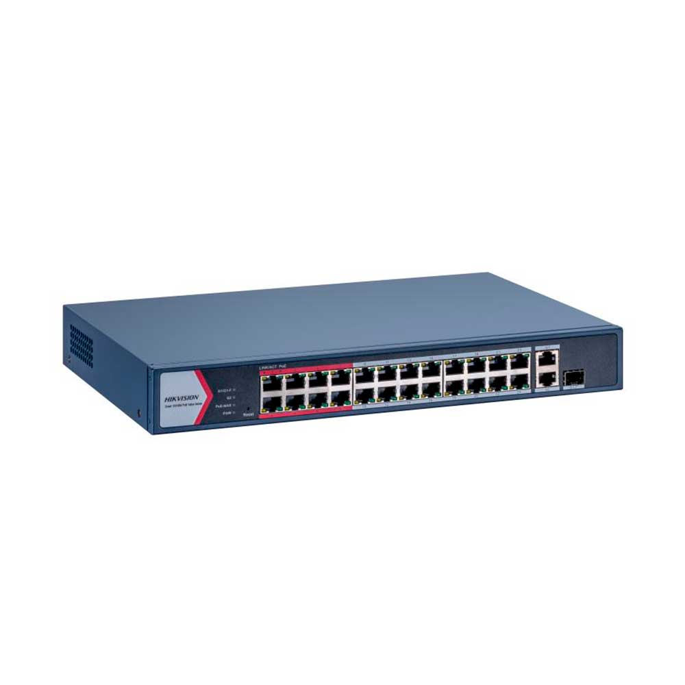 Imagem de SWITCH L2 SMART HIKVISION DS-3E1326P-EI/M 26 PORTAS 24 FAST 10/100 WATCHDOG POE ATIVO 802.3 AF/AT 1 PORTAS UPLINK GBIC SFP FIBRA + 1 RJ45
