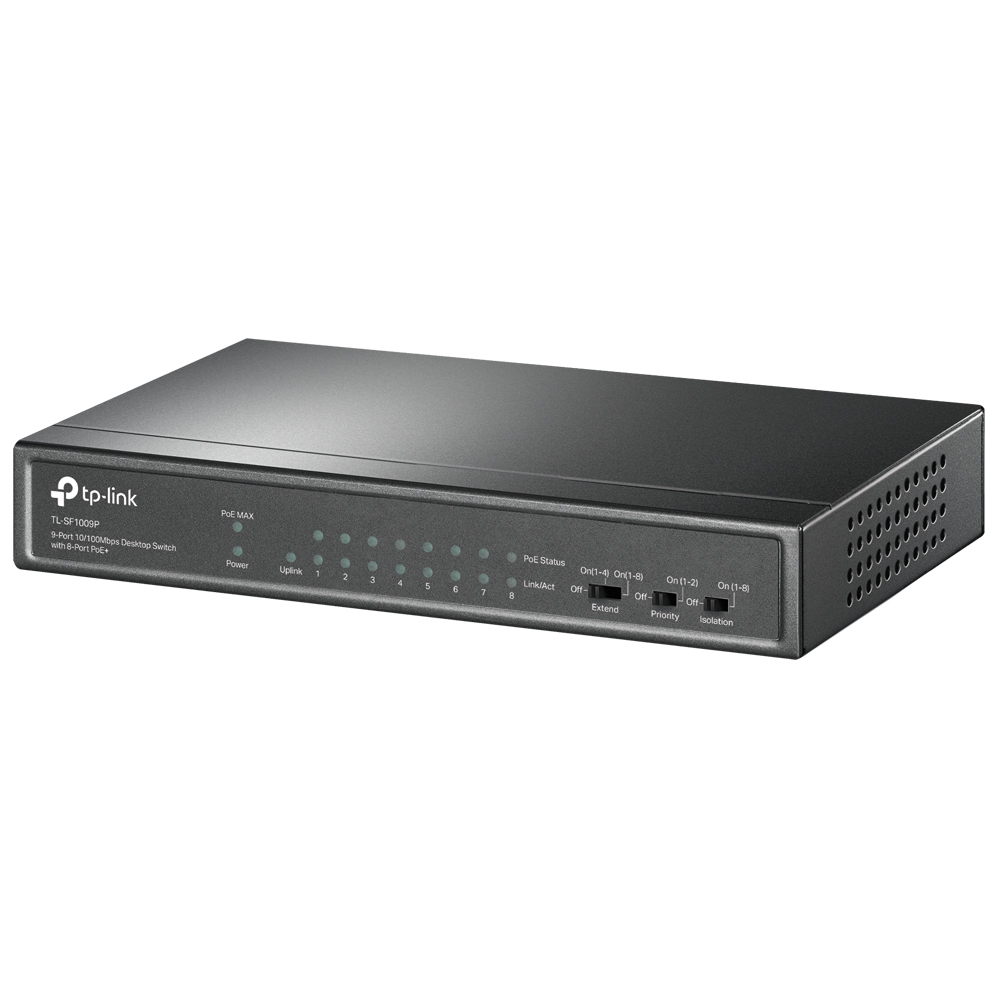 Mostrar detalhes de SWITCH 9 PORTAS 10/100 TP-LINK TL-SF1009P DE MESA FAST ETHERNET (8 PORTAS POE) Imagem de SWITCH 9 PORTAS 10/100 TP-LINK TL-SF1009P DE MESA FAST ETHERNET (8 PORTAS POE)