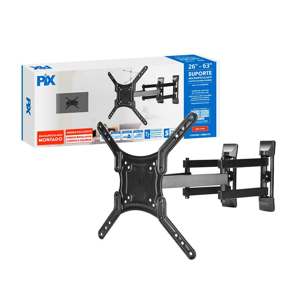 Mostrar detalhes de SUPORTE TV MULTI-ARTICULADO 26" A 63" MONTADO PIX - 079-0058 Imagem de SUPORTE TV MULTI-ARTICULADO 26" A 63" MONTADO PIX - 079-0058
