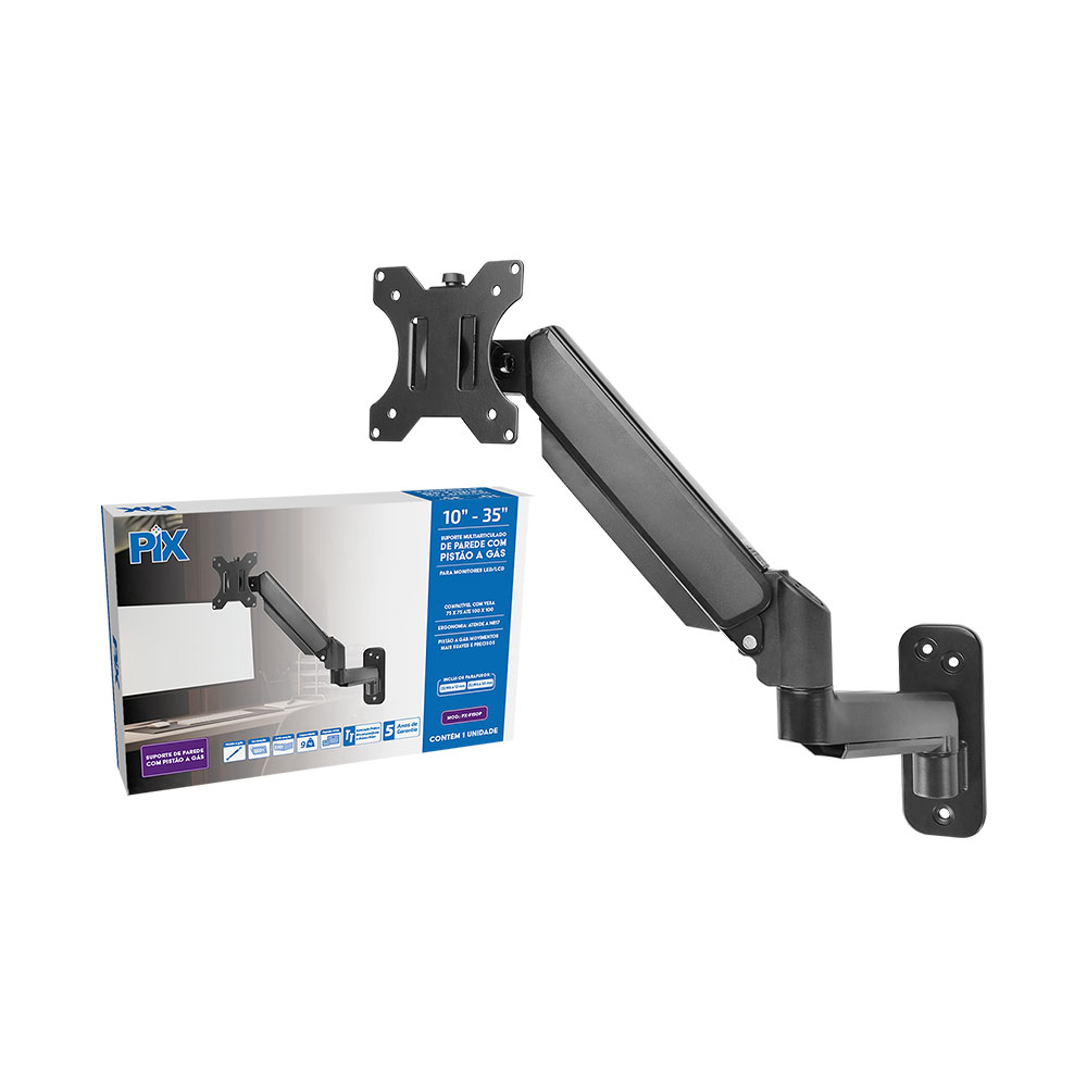 Imagem de SUPORTE MONITOR COM PISTAO A GAS DE PAREDE 10" A 35" PIX - 079-0090