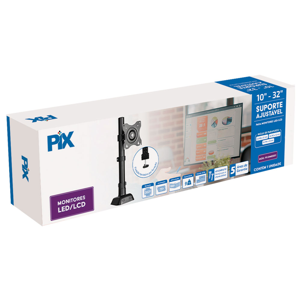 Imagem de SUPORTE MONITOR AJUSTAVEL PARA 1 MONITOR 10" A 32" PIX - 079-0073