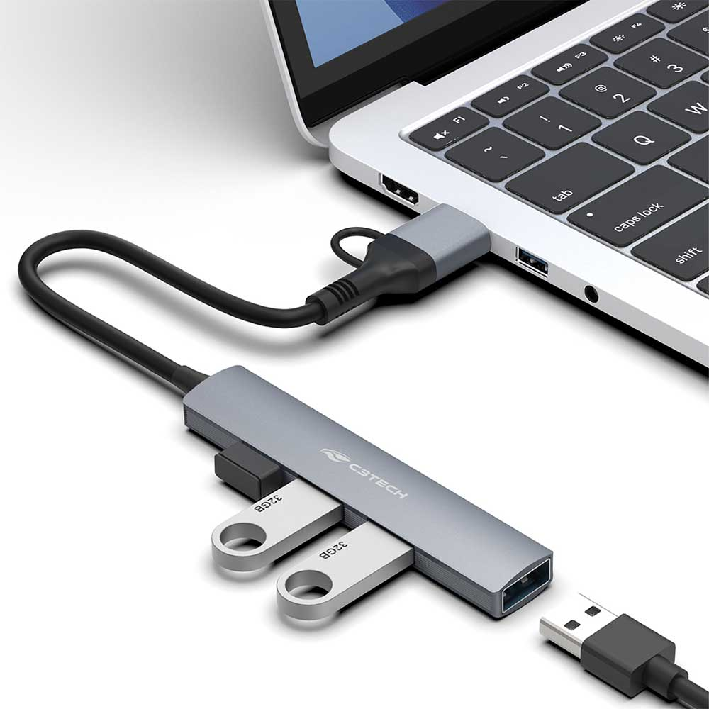 Imagem de HUB USB C3TECH 3.0 4 PORTAS COM CONECTOR ALTERNAVEL HU-C500GY CINZA
