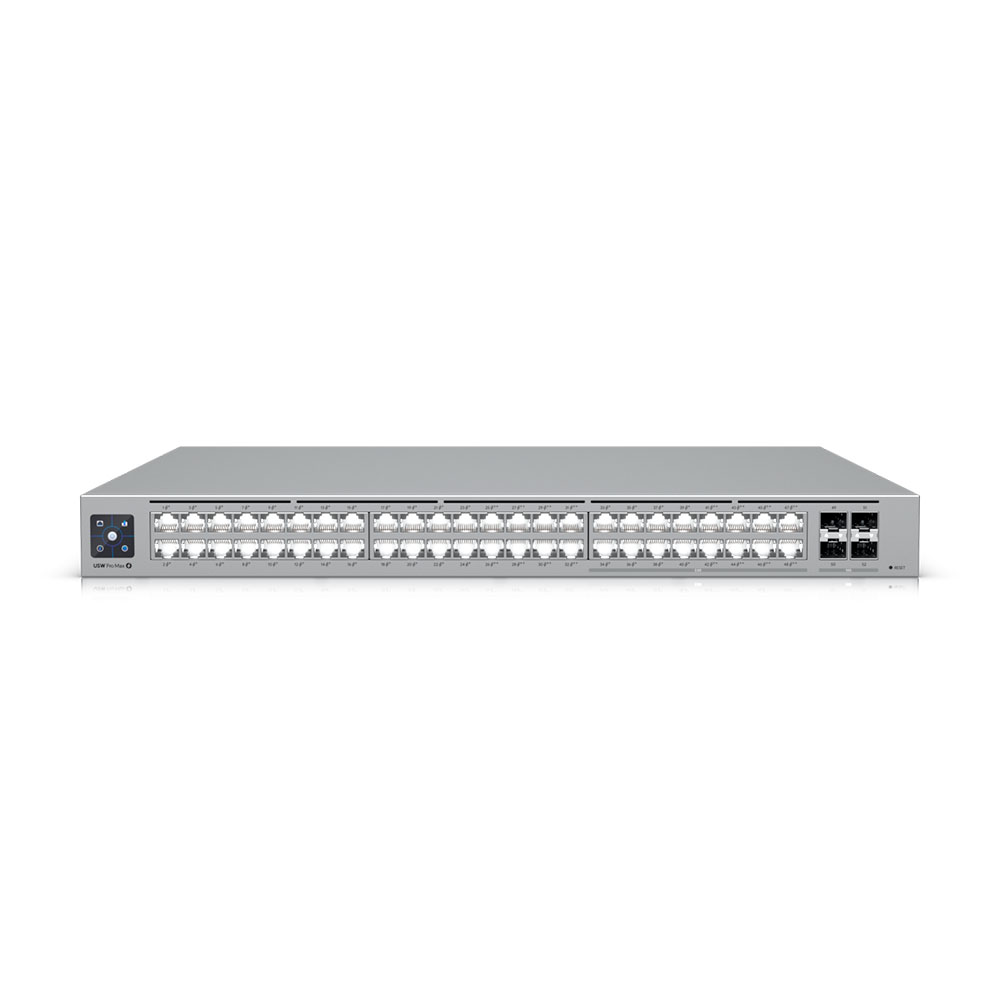 Imagem de SWITCH UBIQUITI GERENCIAVEL L3 48 PORTAS SENDO 16 DE 2.5 GIGABIT + 04 SFP+ DE10GB USW-PRO-MAX-48-POE