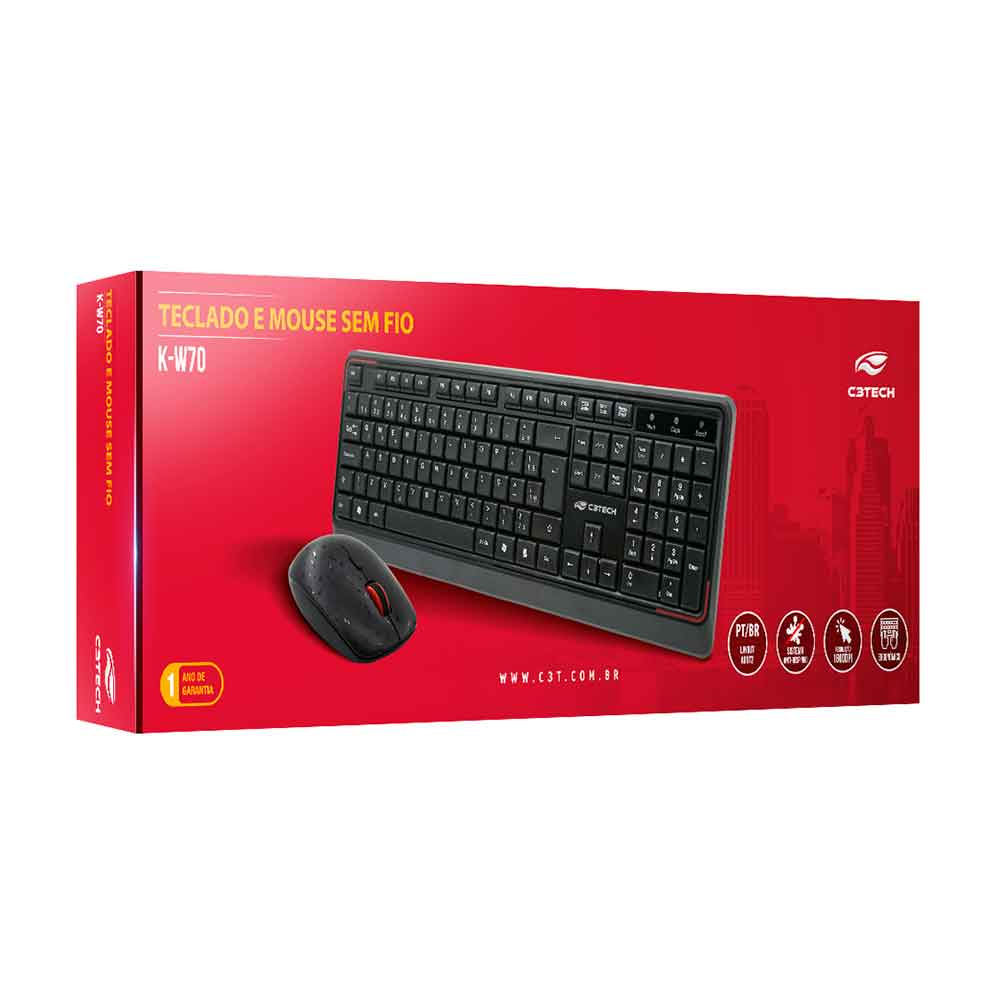 Mostrar detalhes de KIT MOUSE E TECLADO C3TECH SEM FIO PRETO K-W70BK Imagem de KIT MOUSE E TECLADO C3TECH SEM FIO PRETO K-W70BK