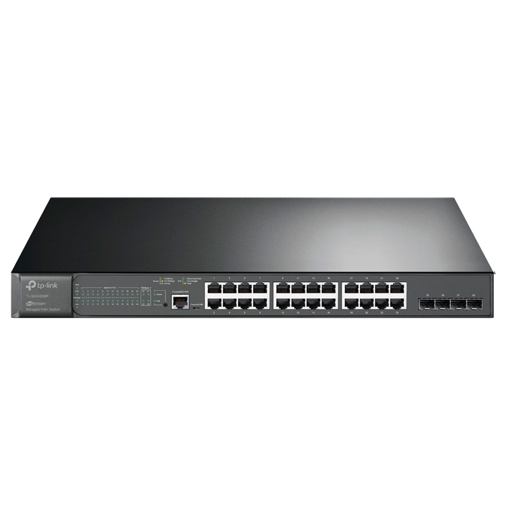 Imagem de SWITCH GERENCIAVEL L2+ TP-LINK SG3428MP COM 24 PORTAS GIGABIT POE+ E 4 SLOTS SFP JETSTREAM