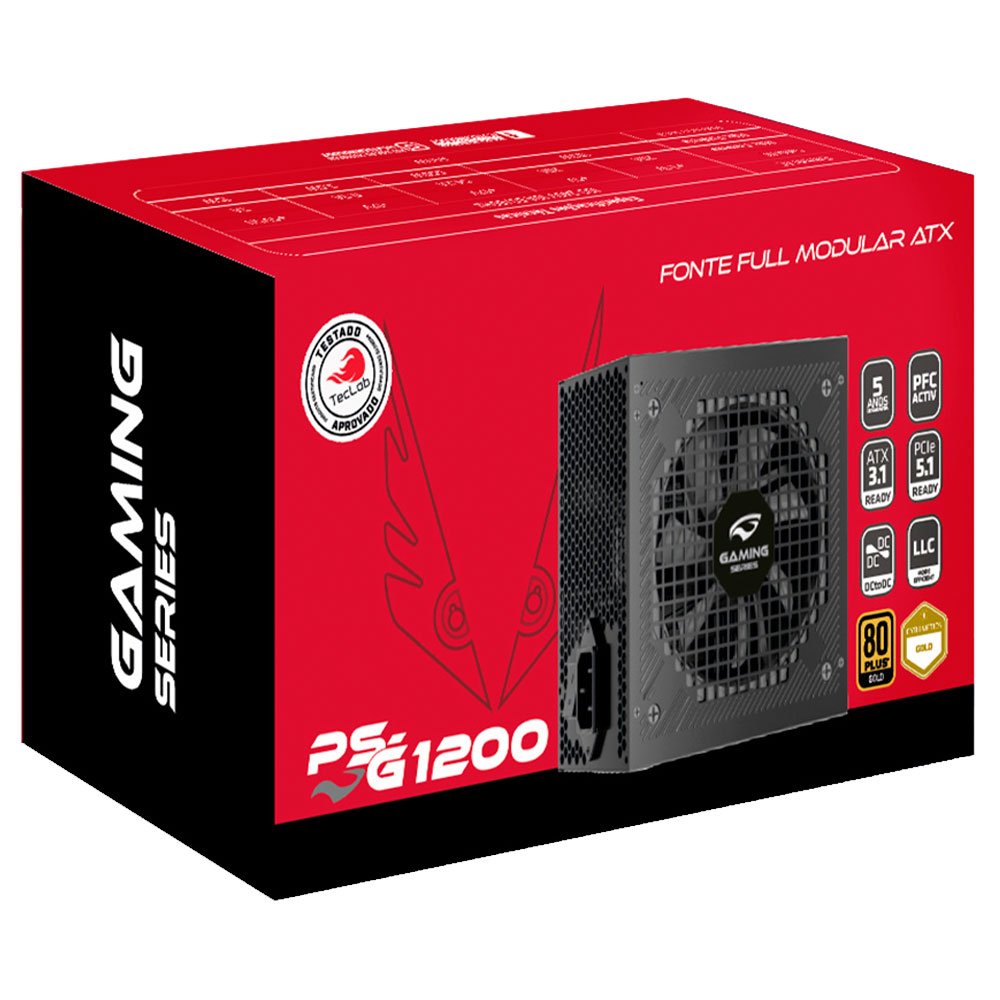 Imagem de FONTE DE ALIMENTACAO C3TECH ATX 1200W PS-G1200 80 PLUS GOLD TECLAB CYBERNETICS