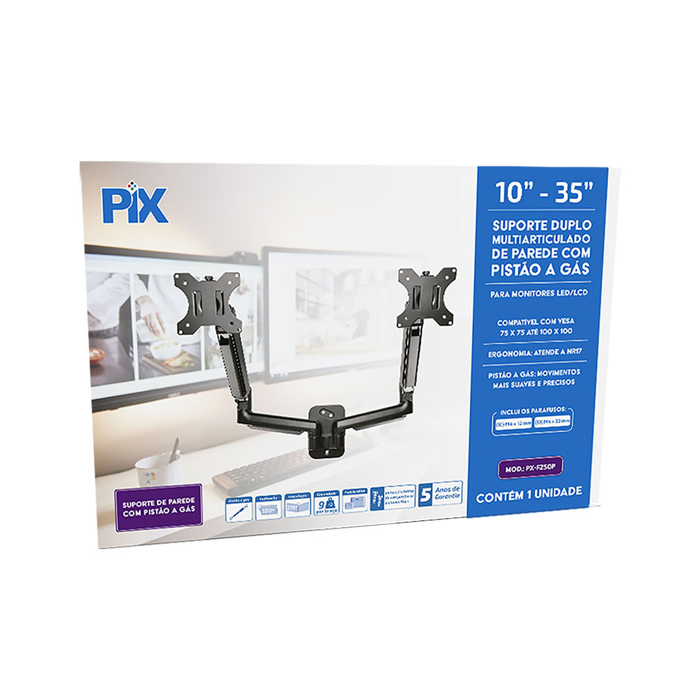 Mostrar detalhes de SUPORTE MONITOR COM PISTAO A GAS DE PAREDE PARA 2 MONITORES 10" A 35" PIX - 079-0091 Imagem de SUPORTE MONITOR COM PISTAO A GAS DE PAREDE PARA 2 MONITORES 10" A 35" PIX - 079-0091