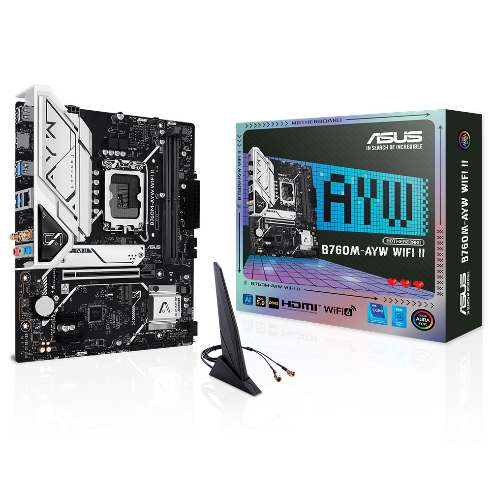 Mostrar detalhes de PLACA MAE (INTEL) ASUS B760M-AYW WIFI II DDR5 LGA1700 12° 13° E 14° GERACAO Imagem de PLACA MAE (INTEL) ASUS B760M-AYW WIFI II DDR5 LGA1700 12° 13° E 14° GERACAO